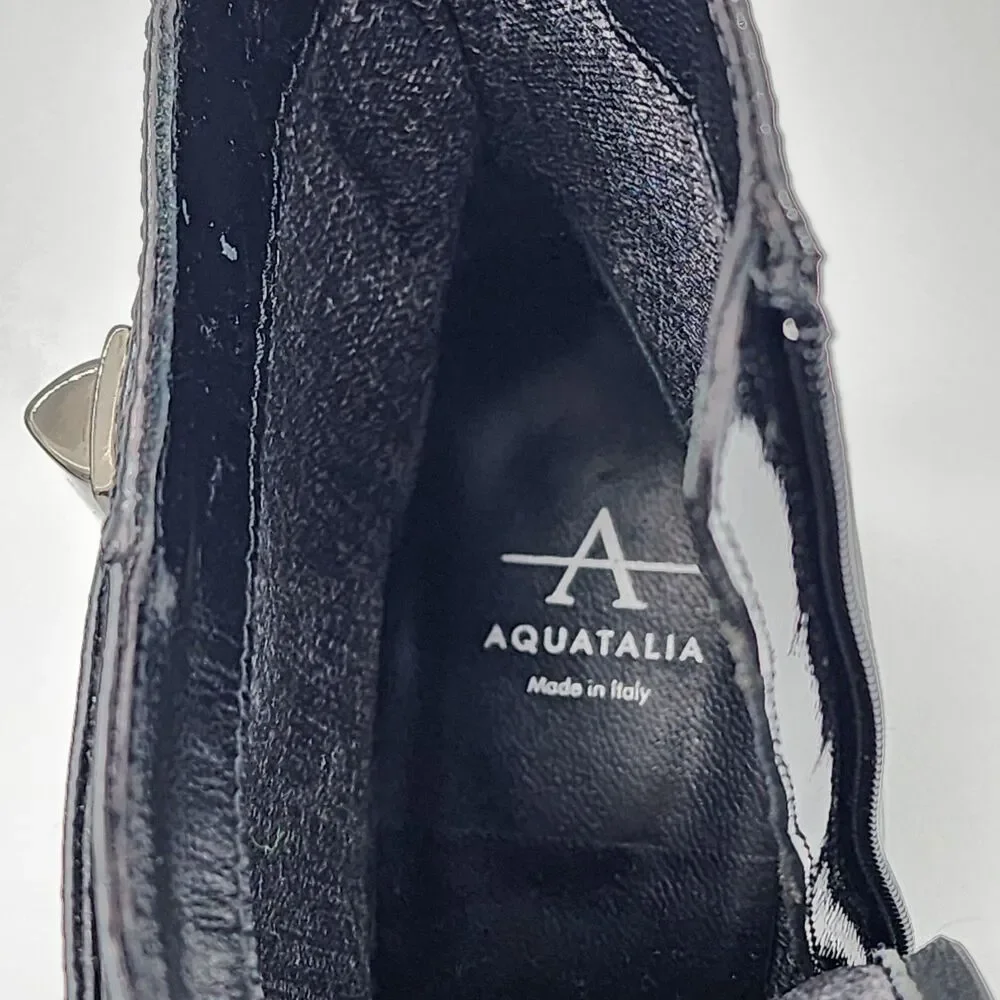 Aquatalia Lupita Sleek Patent Leather Buckle Ankle Boot Booties Black Size 6